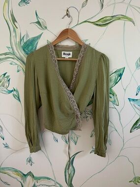 Rouje Olive Lace-Trim Wrap Blouse